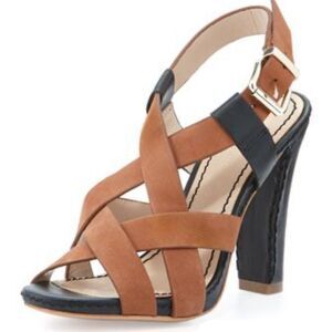 Pour La Victoire Vy Two Tone Crisscross Straps Open Toe Shoes